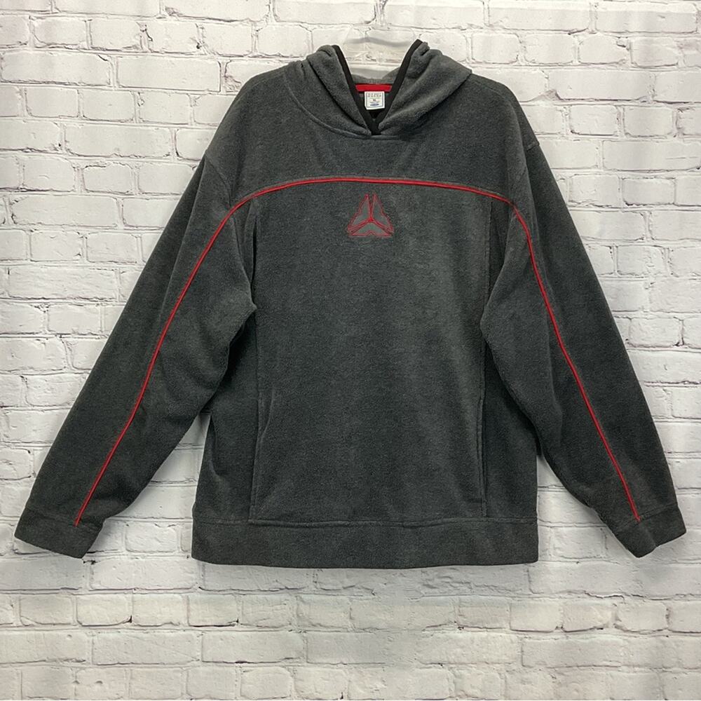 Old Navy Hoodie Men's Size XL Gray w/Red Piping Y2K Pullover Fleece Cozy Travel